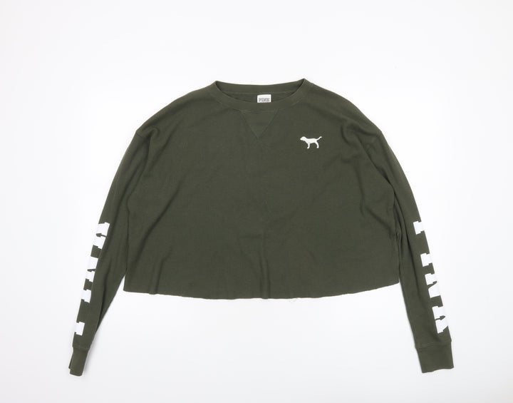 Victoria's Secret PINK Womens Green XS Cropped Long Sleeve Top