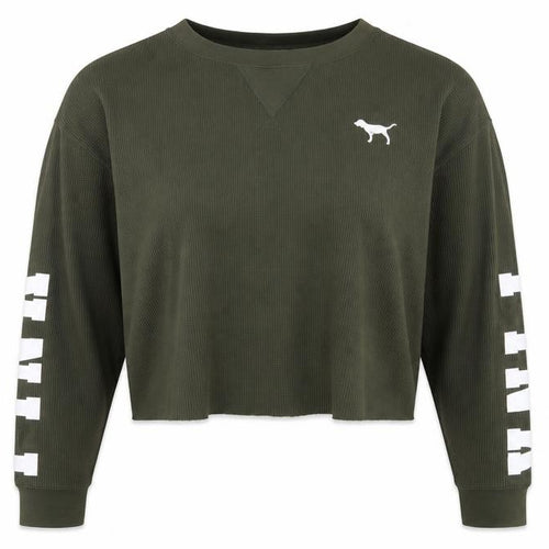 Victoria's Secret PINK Womens Green XS Cropped Long Sleeve Top