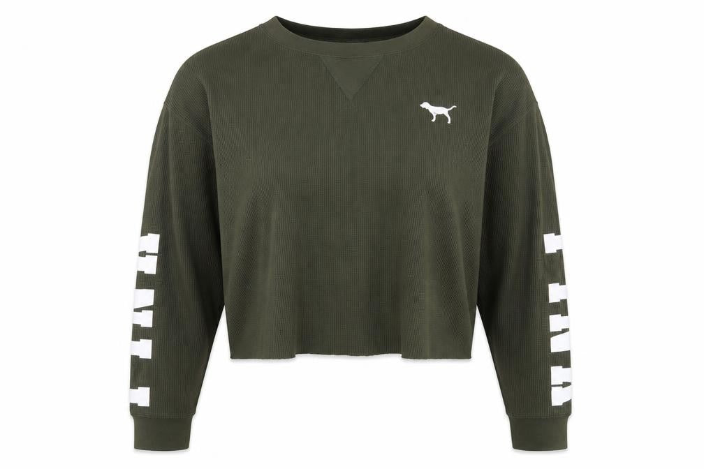 Victoria's Secret PINK Womens Green XS Cropped Long Sleeve Top