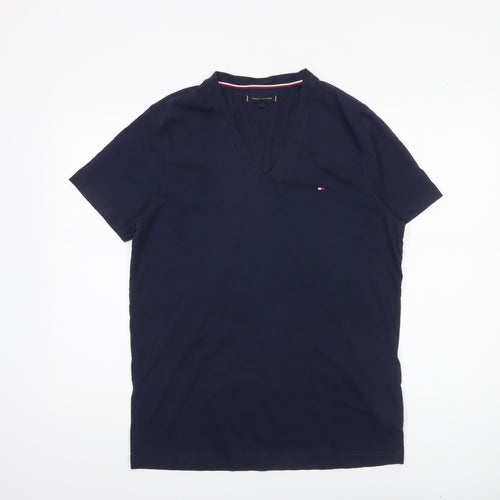 Tommy Hilfiger Men's Blue V-Neck Cotton Short Sleeve T-Shirt L