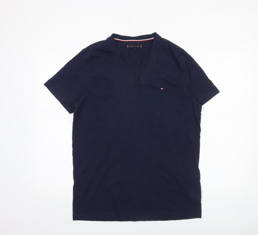 Tommy Hilfiger Men's Blue V-Neck Cotton Short Sleeve T-Shirt L