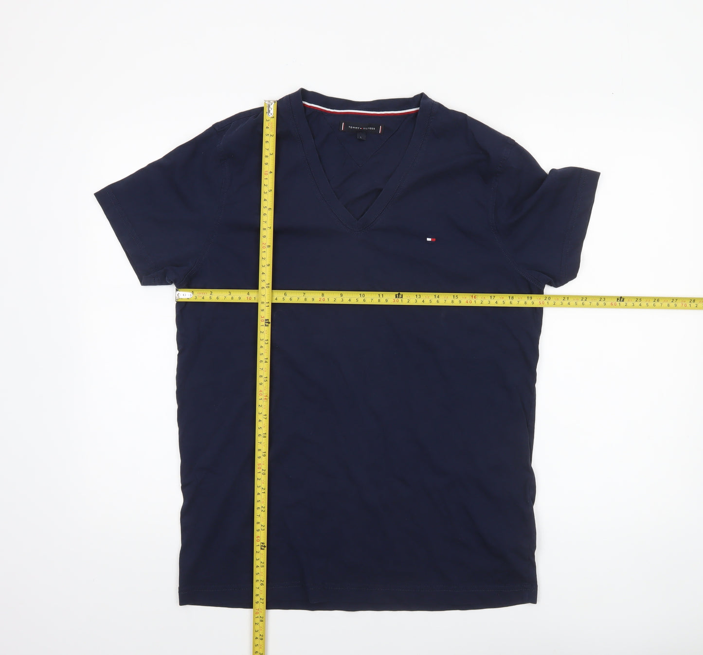 Tommy Hilfiger Men's Blue V-Neck Cotton Short Sleeve T-Shirt L