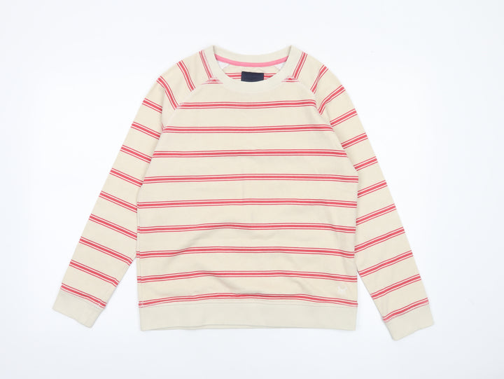 Crew Clothing Company Womens Beige Striped Cotton Pullover Sweatshirt Size 10
