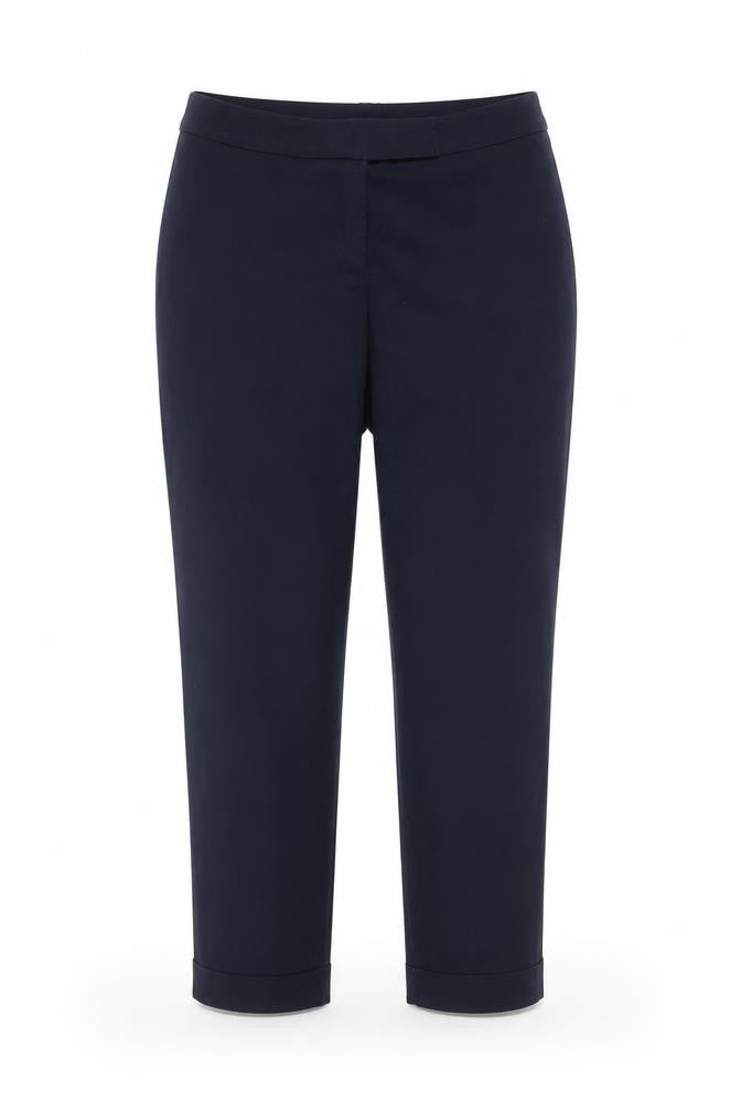 Front view of Dorothy Perkins women’s blue cropped slim trousers, size UK 10