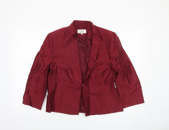 CC Women Burgundy Linen Blend Single-Breasted Blazer Size 14