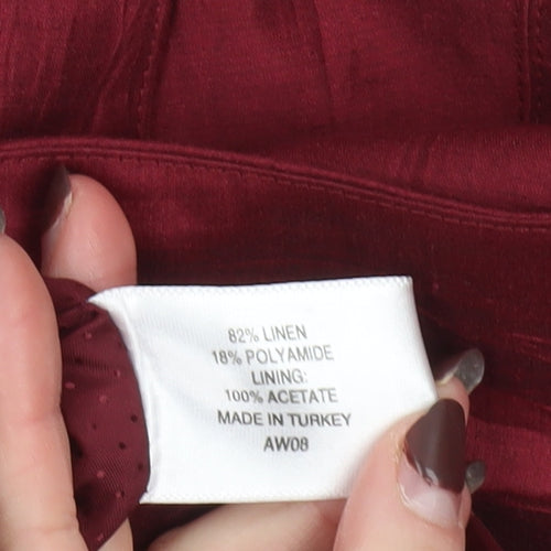 CC Women Burgundy Linen Blend Single-Breasted Blazer Size 14