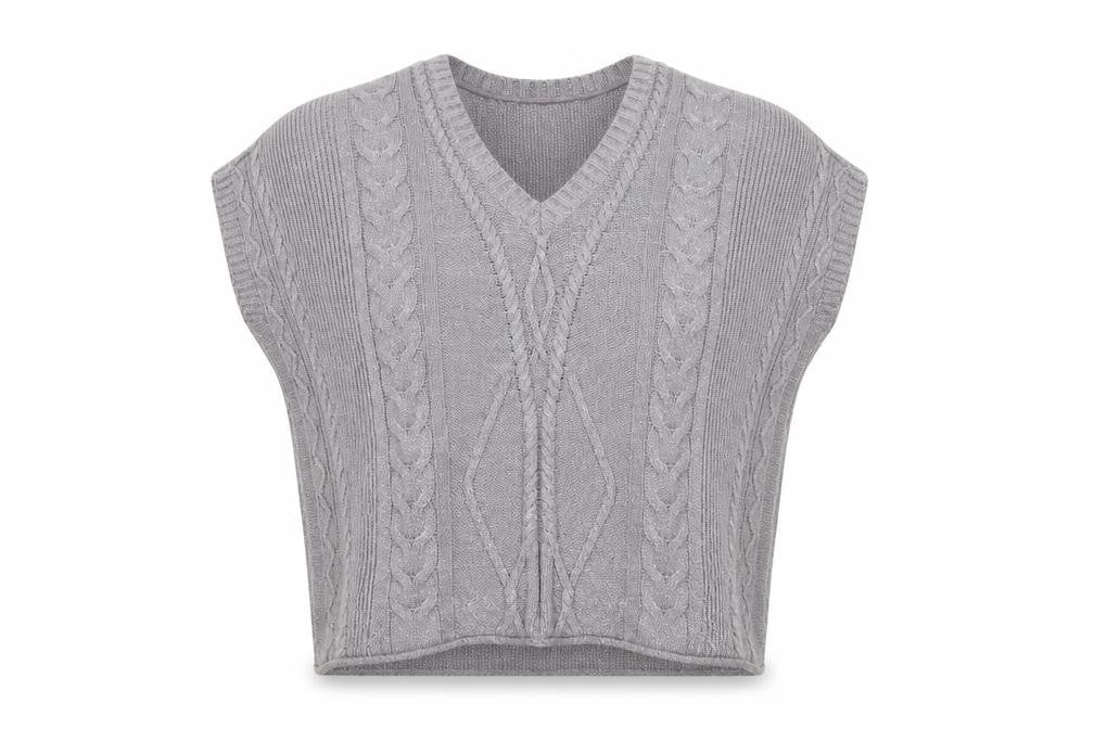 Next Women’s Grey Cable-Knit Sleeveless V-Neck Jumper Vest Size S