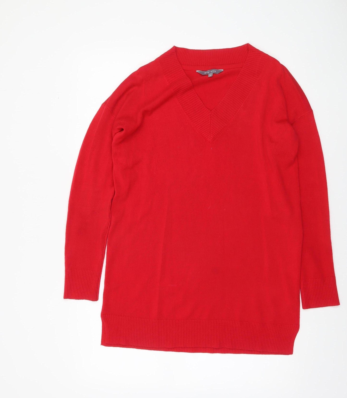 Principles Women’s Red V-Neck Long Sleeve Pullover Jumper Size 12