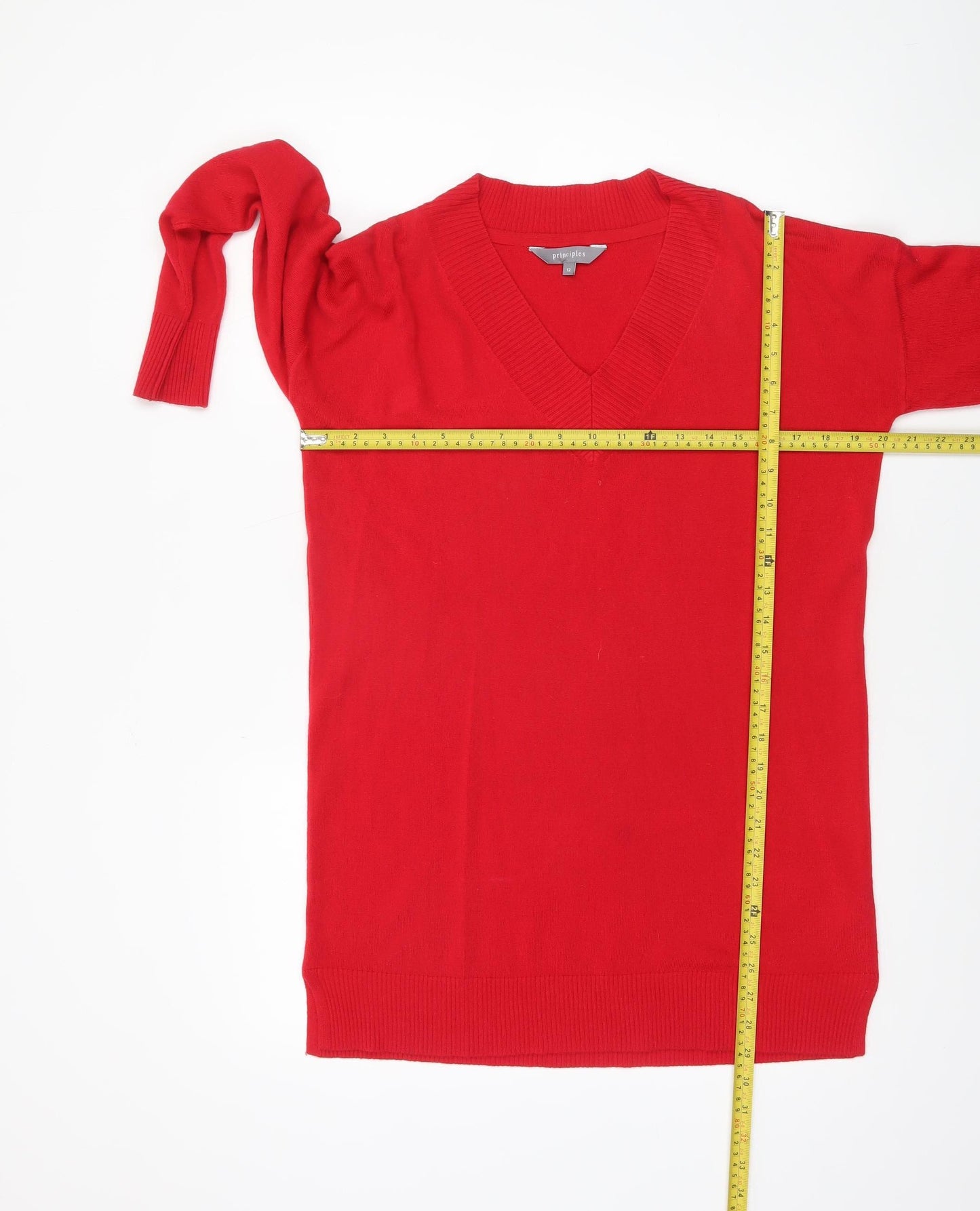 Principles Women’s Red V-Neck Long Sleeve Pullover Jumper Size 12
