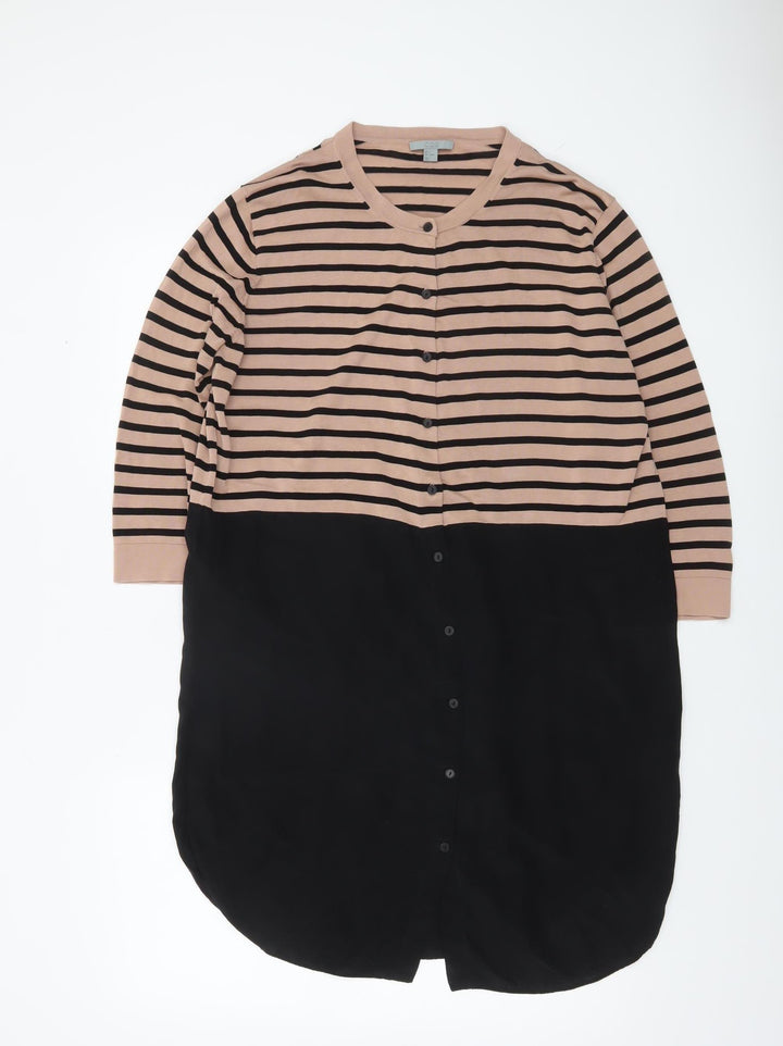 COS Women Beige Black Striped 3/4 Sleeve Tunic Shirt UK 12