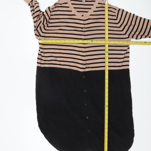 COS Women Beige Black Striped 3/4 Sleeve Tunic Shirt UK 12