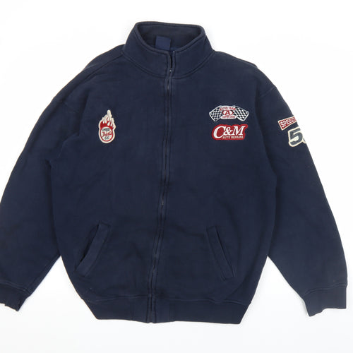 Defined Retro Men Blue Full Zip Racing Sweatshirt L