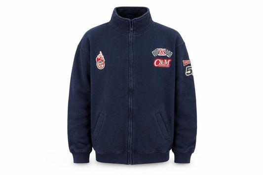 Defined Retro Men Blue Full Zip Racing Sweatshirt L