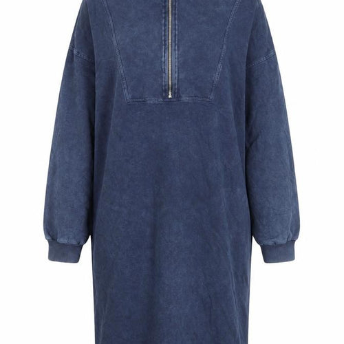 Oliver Bonas Women’s Blue Cotton Zip Front Long Sleeve Shirt Dress Size 10