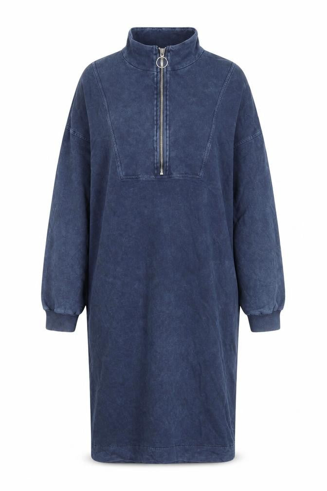 Oliver Bonas Women’s Blue Cotton Zip Front Long Sleeve Shirt Dress Size 10