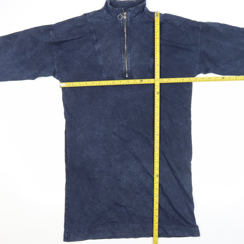 Oliver Bonas Women’s Blue Cotton Zip Front Long Sleeve Shirt Dress Size 10
