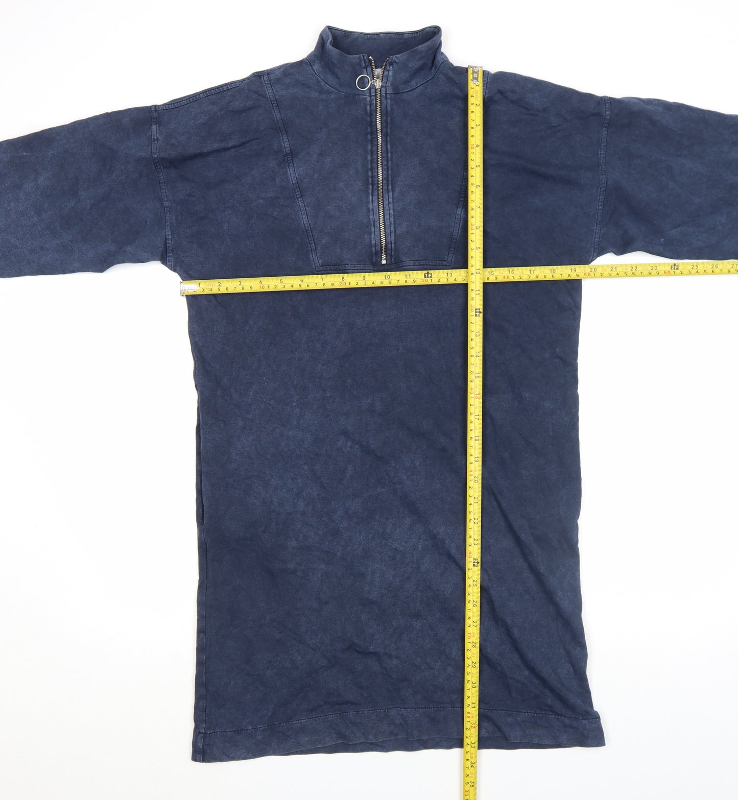 Oliver Bonas Women’s Blue Cotton Zip Front Long Sleeve Shirt Dress Size 10
