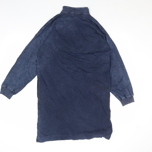 Oliver Bonas Women’s Blue Cotton Zip Front Long Sleeve Shirt Dress Size 10