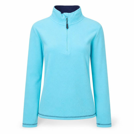 Front view of Peter Storm women’s blue fleece 1/2 zip outdoor jacket, size UK 10