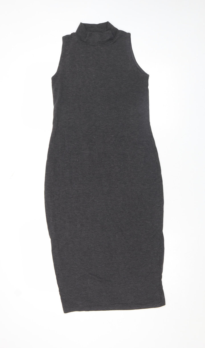 Boohoo Women’s Grey Bodycon Sleeveless High Neck Dress Size 8