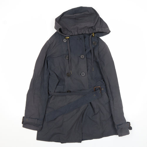 FatFace Women Blue Size 8 Hooded Belted Trench Coat