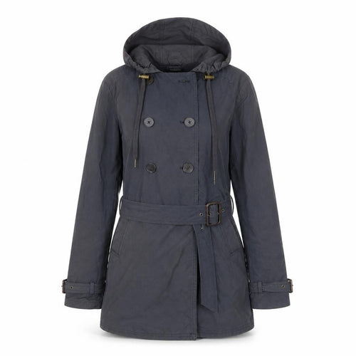 FatFace Women Blue Size 8 Hooded Belted Trench Coat