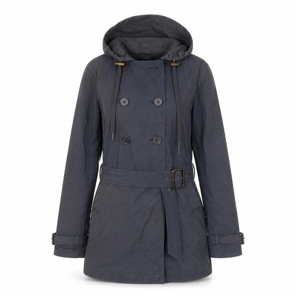 FatFace Women Blue Size 8 Hooded Belted Trench Coat