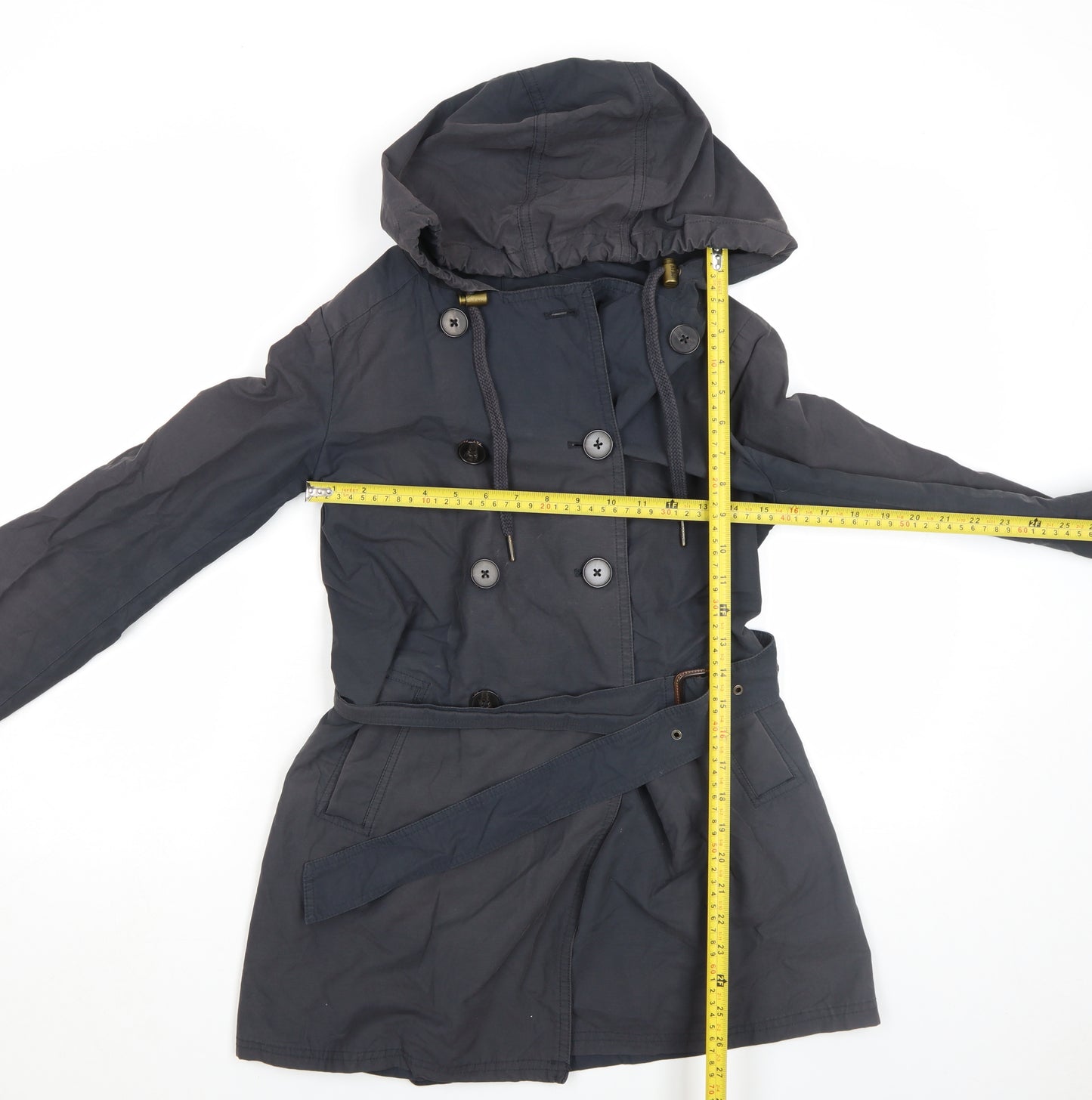 FatFace Women Blue Size 8 Hooded Belted Trench Coat