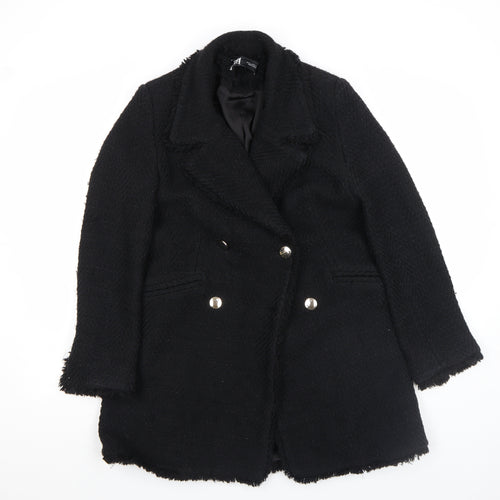 ZARA Womens Black Medium Wool Blend Double-Breasted Coat