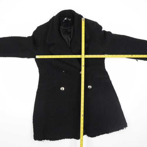 ZARA Womens Black Medium Wool Blend Double-Breasted Coat