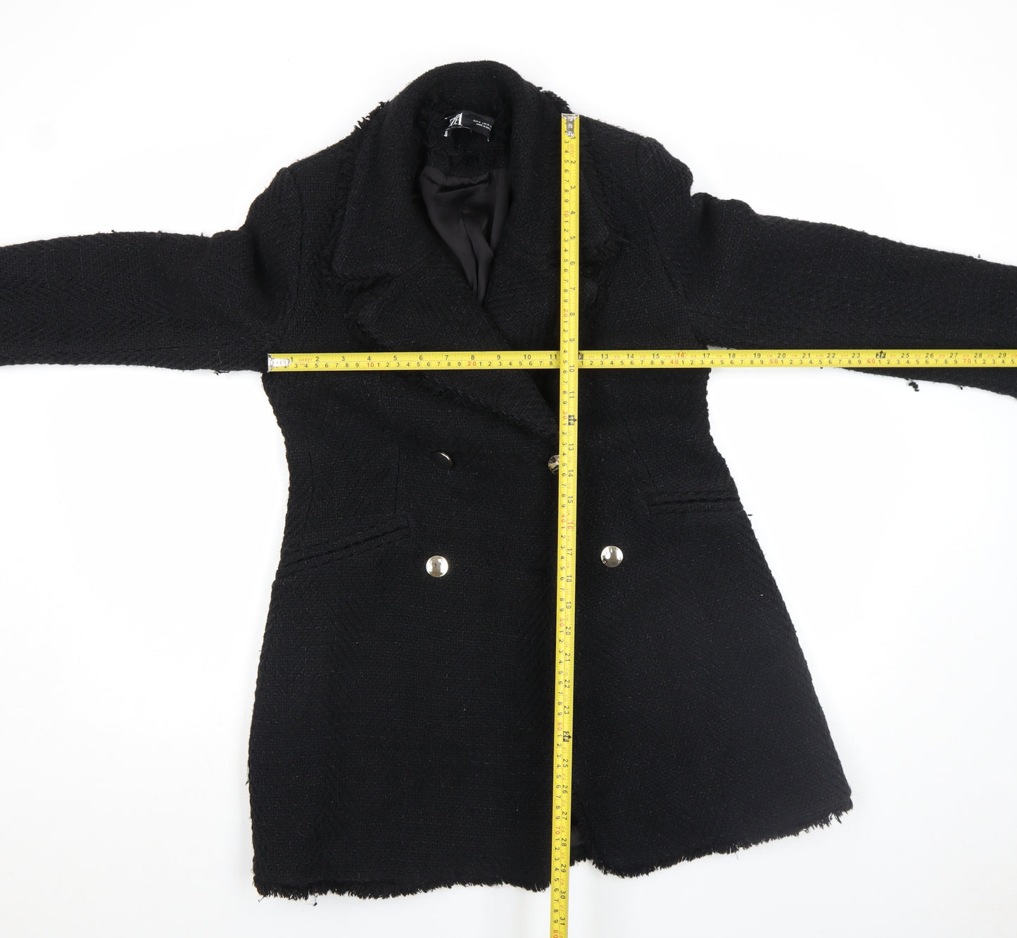 ZARA Womens Black Medium Wool Blend Double-Breasted Coat