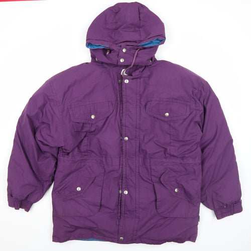 Swan Womens Purple Hooded Puffer Jacket L Down Feel Winter Coat