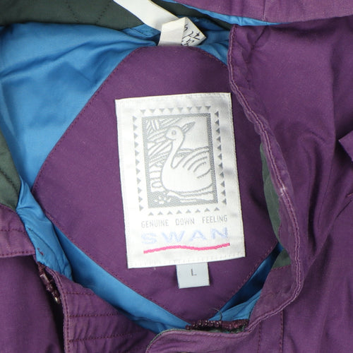Swan Womens Purple Hooded Puffer Jacket L Down Feel Winter Coat