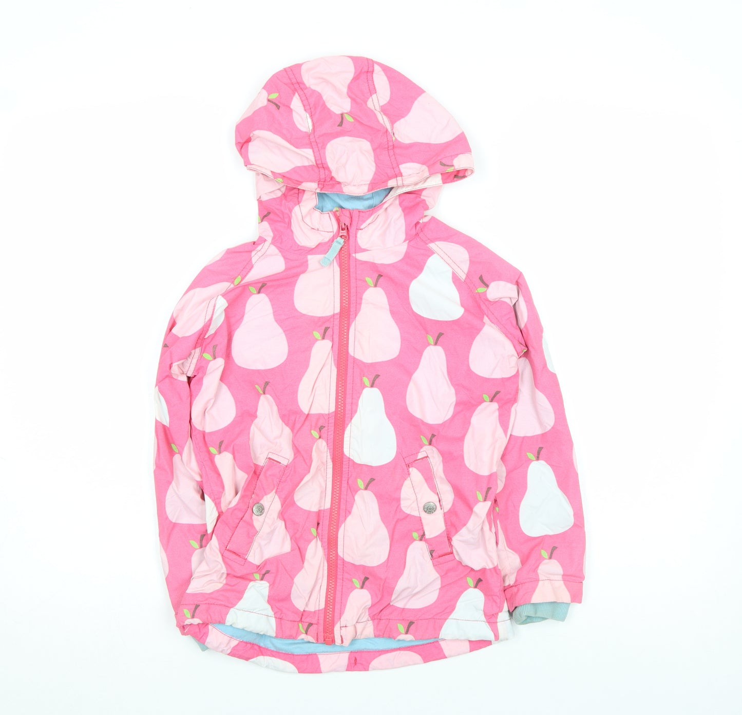 Mini Boden Girls Pink Pear Print Hooded Rain Coat 7-8 Years Cotton
