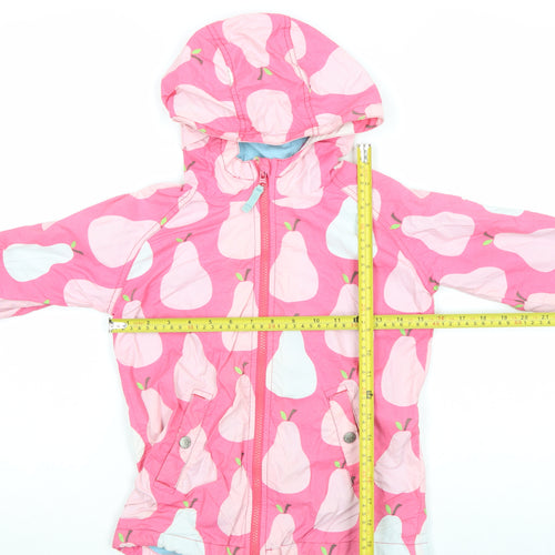 Mini Boden Girls Pink Pear Print Hooded Rain Coat 7-8 Years Cotton