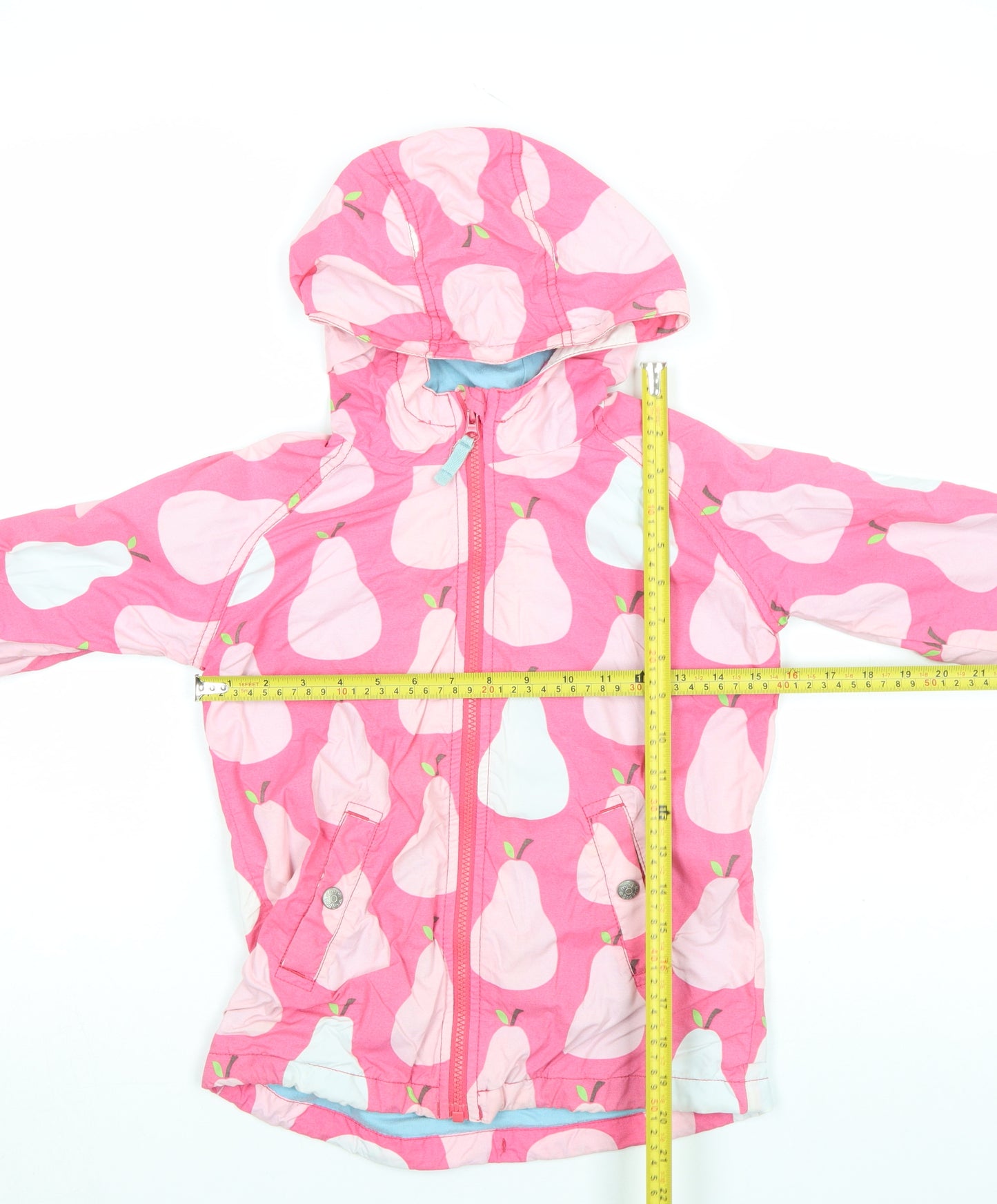 Mini Boden Girls Pink Pear Print Hooded Rain Coat 7-8 Years Cotton