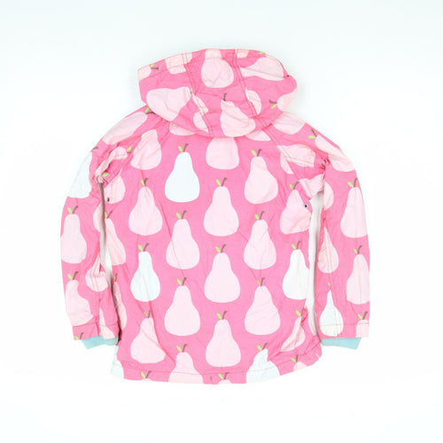 Mini Boden Girls Pink Pear Print Hooded Rain Coat 7-8 Years Cotton