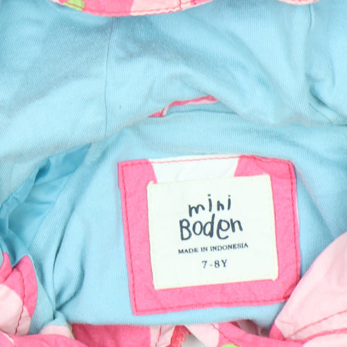 Mini Boden Girls Pink Pear Print Hooded Rain Coat 7-8 Years Cotton