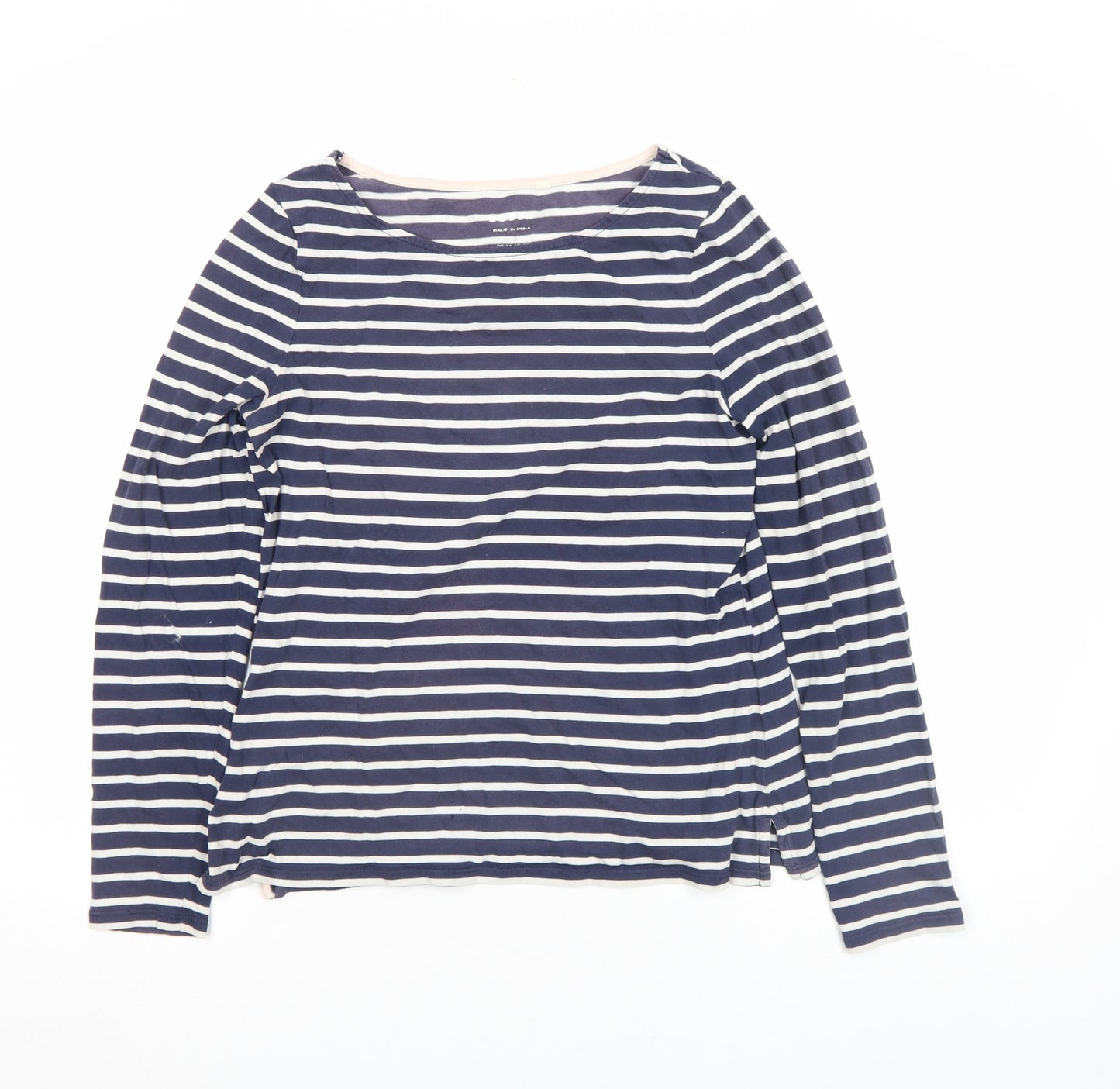 Boden Women’s Blue Striped Boat Neck Long Sleeve Cotton T-Shirt Size 10