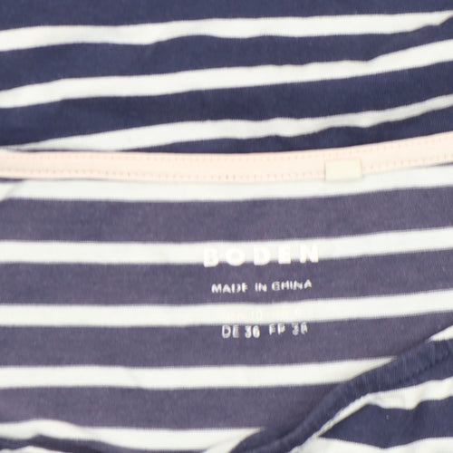 Boden Women’s Blue Striped Boat Neck Long Sleeve Cotton T-Shirt Size 10