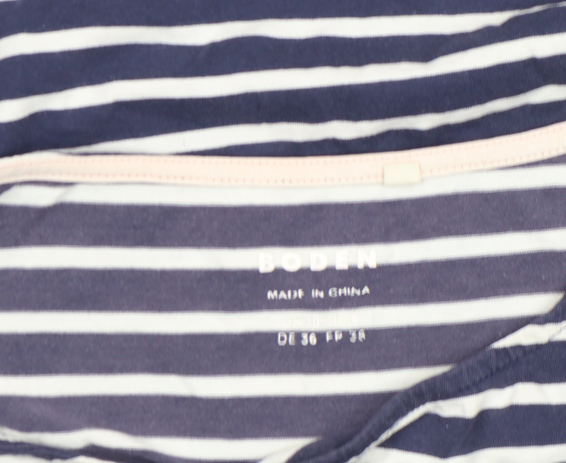 Boden Women’s Blue Striped Boat Neck Long Sleeve Cotton T-Shirt Size 10