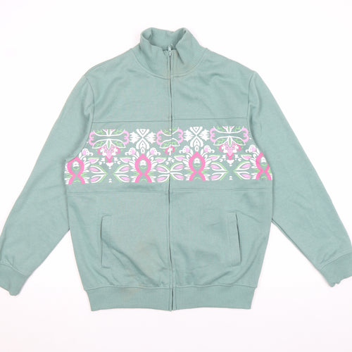 Amber Womens Green Size 10 Full Zip Sweatshirt with Floral Print