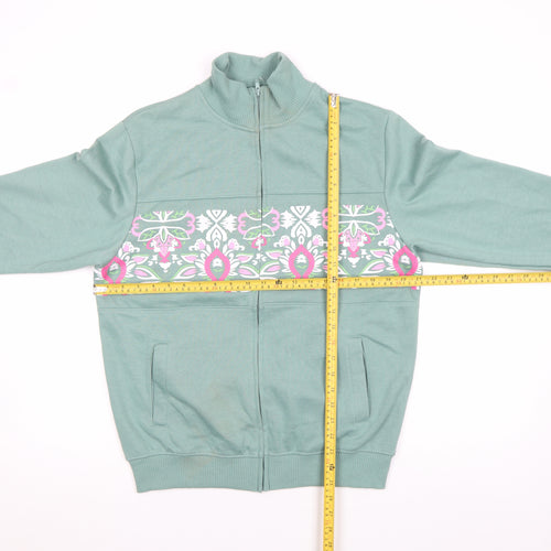 Amber Womens Green Size 10 Full Zip Sweatshirt with Floral Print