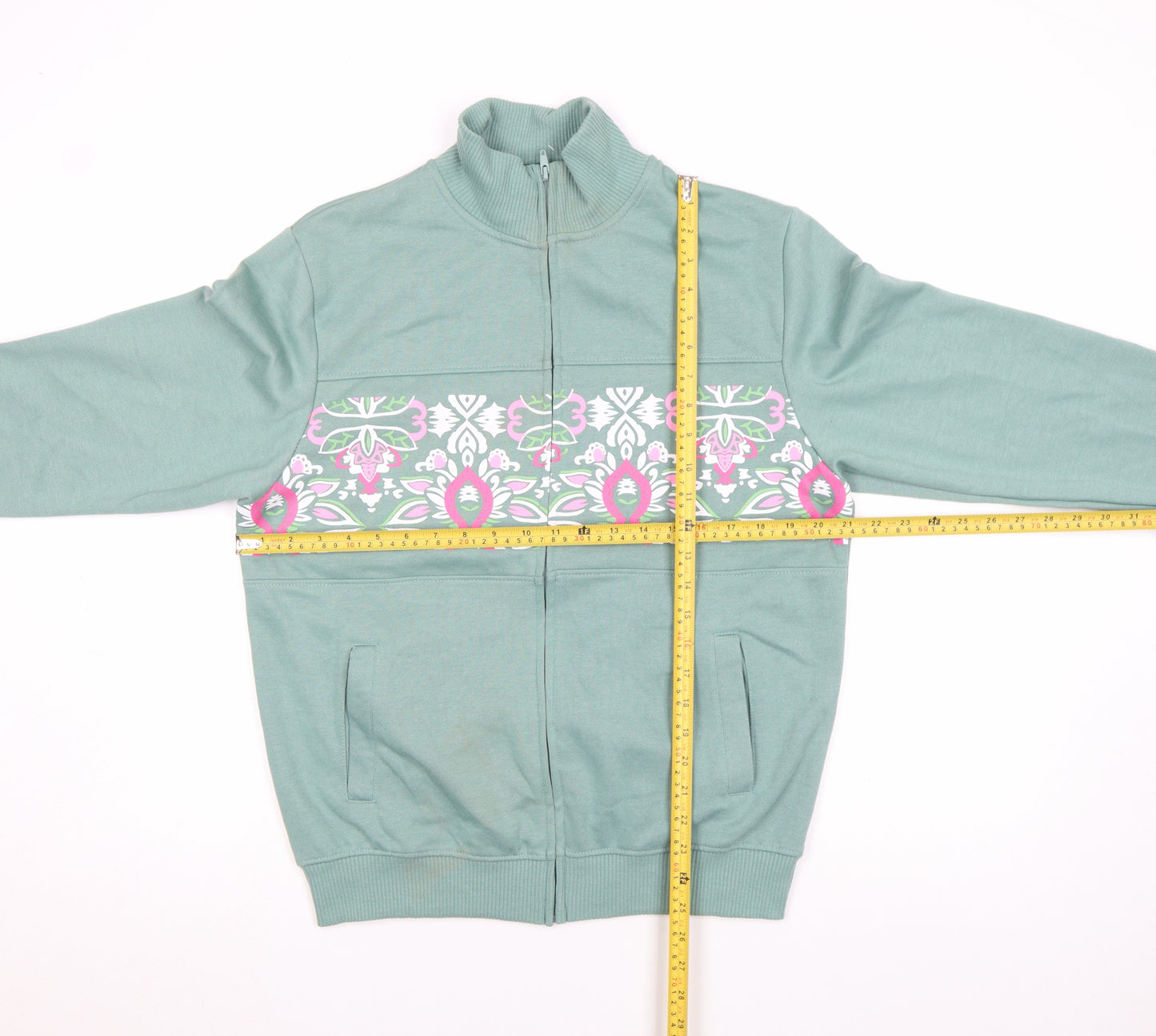 Amber Womens Green Size 10 Full Zip Sweatshirt with Floral Print