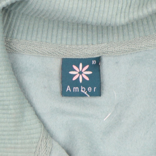 Amber Womens Green Size 10 Full Zip Sweatshirt with Floral Print