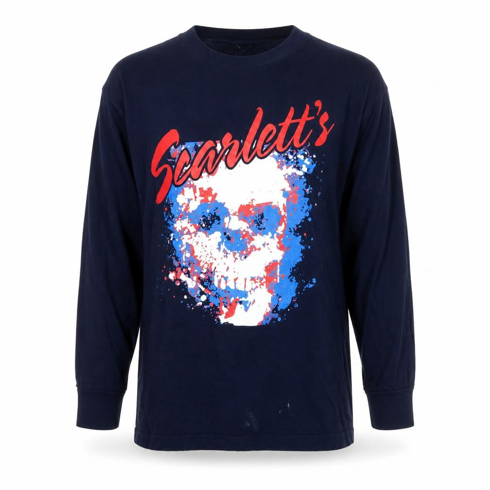 New Era Men's Blue Long Sleeve Skull Graphic Cotton Top L