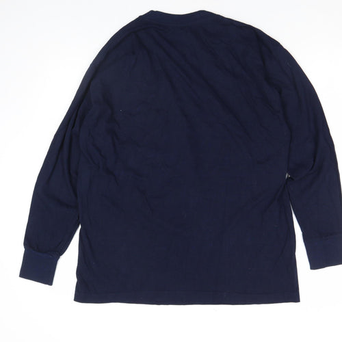 New Era Men's Blue Long Sleeve Skull Graphic Cotton Top L
