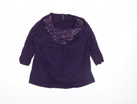 Marks and Spencer Women Purple 3/4 Sleeve Studded Tunic Top Size 22