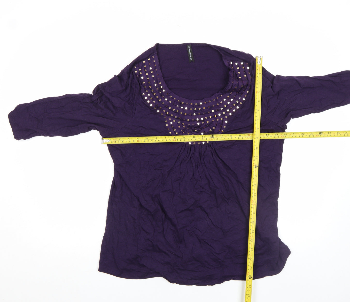 Marks and Spencer Women Purple 3/4 Sleeve Studded Tunic Top Size 22