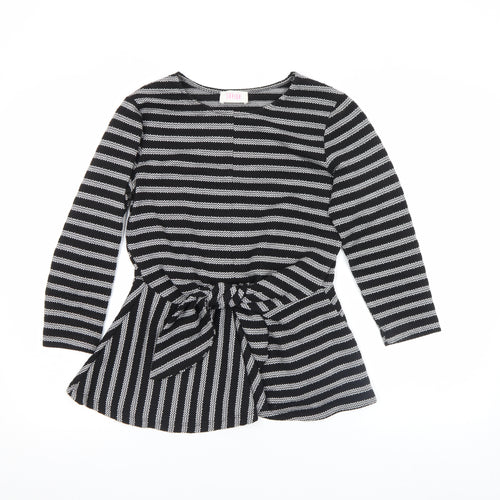 Savida Women’s Black Striped Bow Tunic Blouse XS Long Sleeve